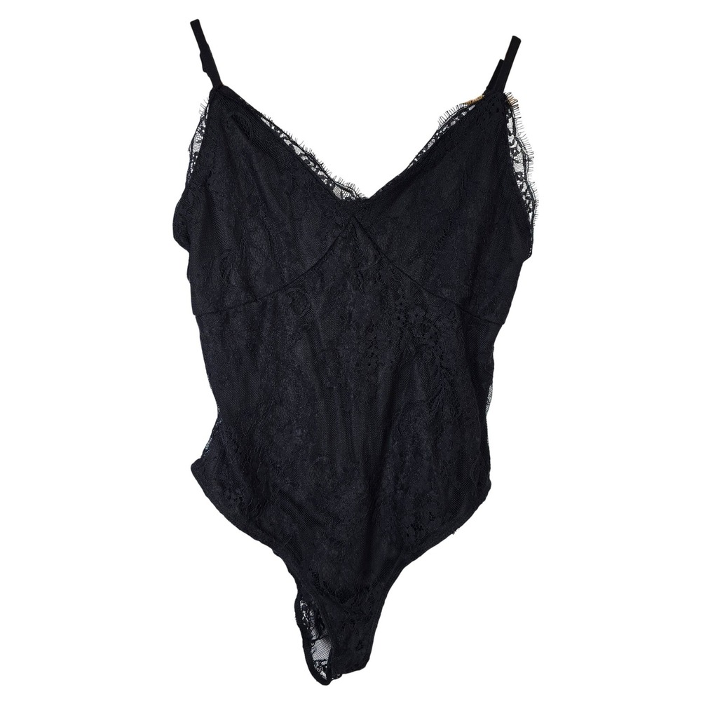 TRIXXI‎ Clothing Company Black Lace V Neck Cami Bodysuit Women's Size L